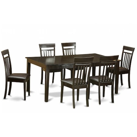 East West Furniture 7 Piece Dining Table Set-Table With Leaf and 6 Dinette Chairs HECA7-CAP-LC